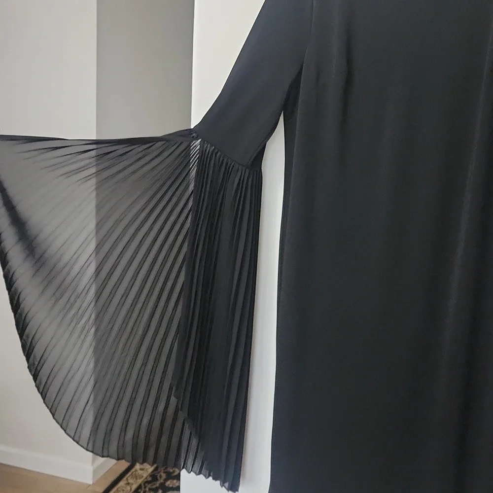 Eloquii Black Pleated Sleeve Scoop Neck Stretch Midi Dress Women's 20 - Picture 4 of 16